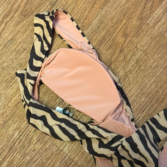 J. Crew Tan Brown / Black Squareneck Bikini Top in Zebra Stripe Size 2X - Picture 4 of 7